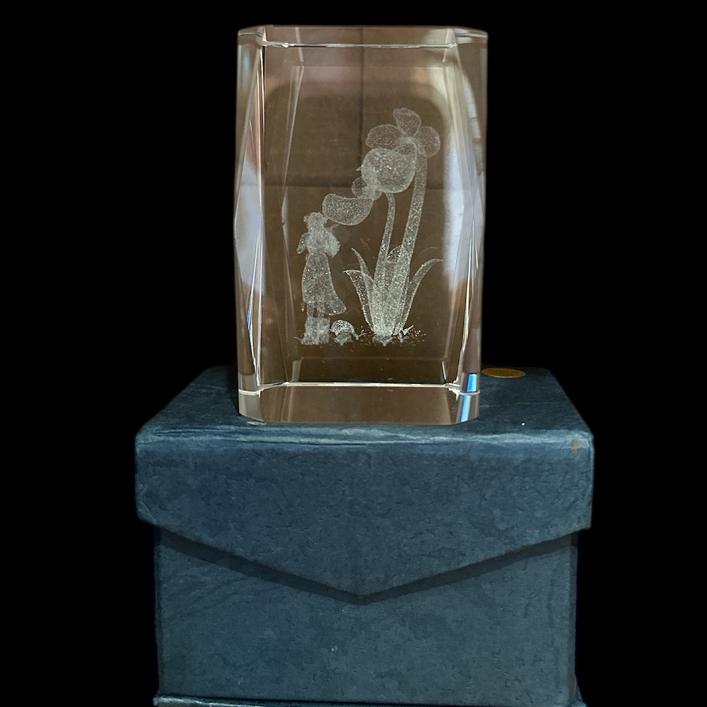 Vintage Crystal Glass Block with 3D Design of Girl